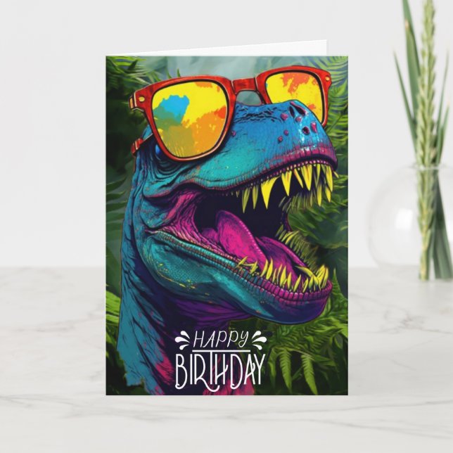 Happy Birthday Dinosaur Jungle Cute Card (Front)