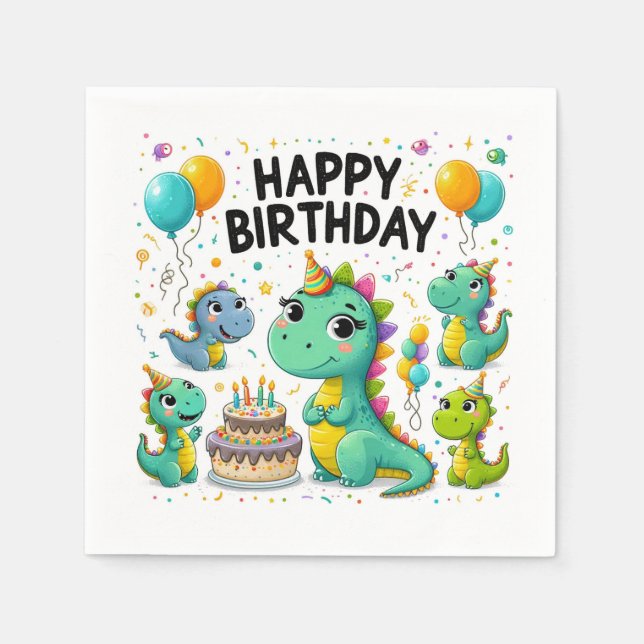 Happy Birthday Dinosaurs Napkin (Front)