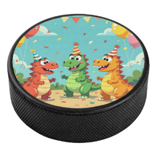 Happy birthday dinosaurs theme hockey puck