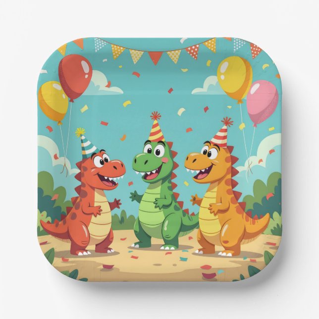 Happy birthday dinosaurs theme paper plate (Front)