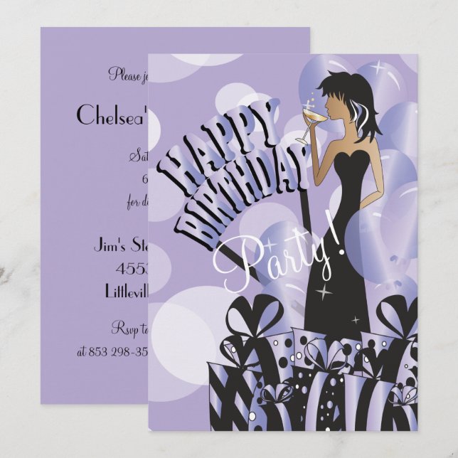 Happy Birthday Diva Girl | DIY Name | Light Purple Invitation (Front/Back)