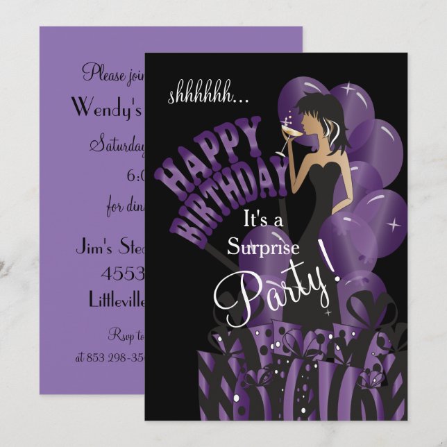 Happy Birthday Diva Girl | DIY Name | Purple Invitation (Front/Back)