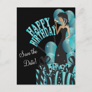 Happy Birthday Diva Girl DIY Name Turquoise Announcement Postcard