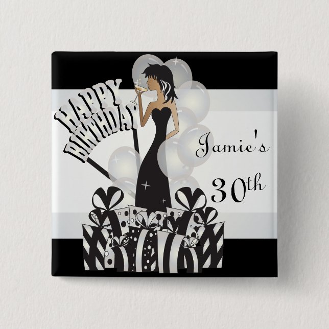 Happy Birthday Diva Girl | DIY Name | White 2 Inch Square Button (Front)