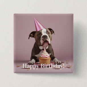 Happy Birthday! Dog eating cake  2 Inch Square Button