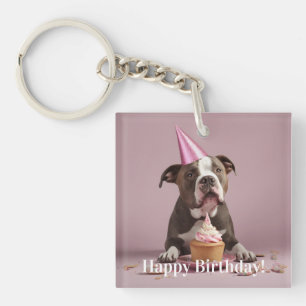 Happy Birthday! Dog eating cake  Keychain