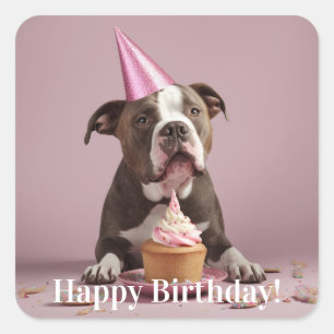 Happy Birthday! Dog eating cake  Square Sticker