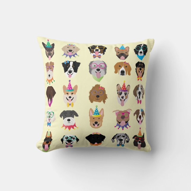 Happy Birthday Dog Faces Pawty Animals Throw Pillow (Front)