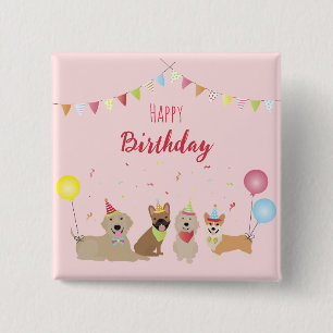 Happy Birthday Dog Party 2 Inch Square Button