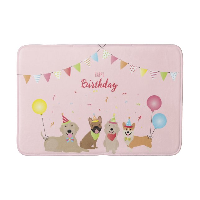 Happy Birthday Dog Party Bath Mat (Front)