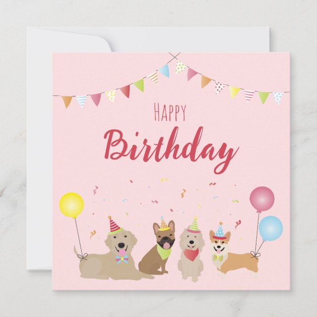 Happy Birthday Dog Party Card (Front)