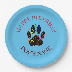 Happy Birthday Dog Paw Confetti Paper Plate