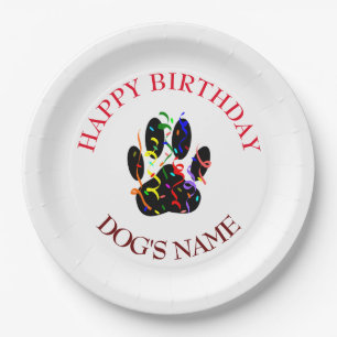 Happy Birthday Dog Paw Confetti Paper Plate