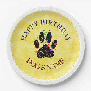 Happy Birthday Dog Paw Confetti Paper Plate