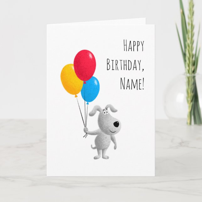 Happy Birthday Dog Puppy Balloons Card (Front)