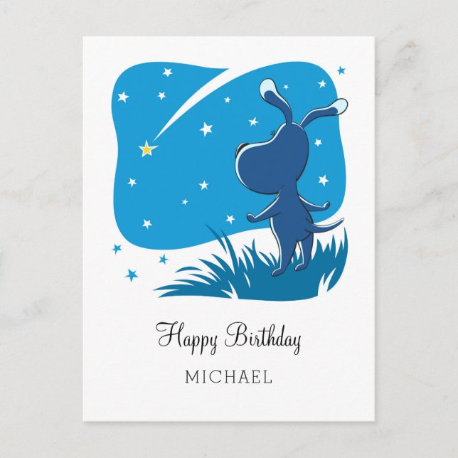 Happy Birthday Dog Puppy Shooting Star Starlit Postcard (Front)
