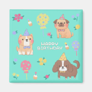 Happy Birthday: Dogs, Balloons & Flowers Magnet