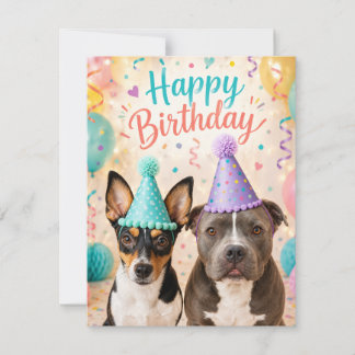 Happy Birthday Dogs in Party Hats Cute Greeting Ca Card