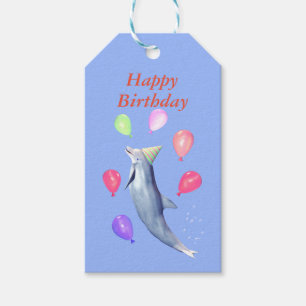 Happy Birthday Dolphin and Balloons Gift Tags