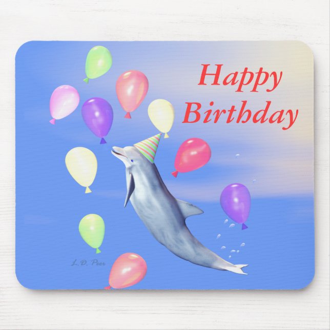 Happy Birthday Dolphin and Balloons Mouse Pad (Front)