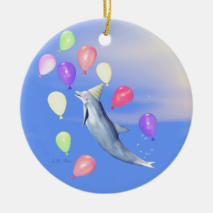 Happy Birthday Dolphin Ceramic Ornament