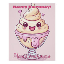 Happy Birthday Dondurma Ice-cream Kawaii Cartoon 
