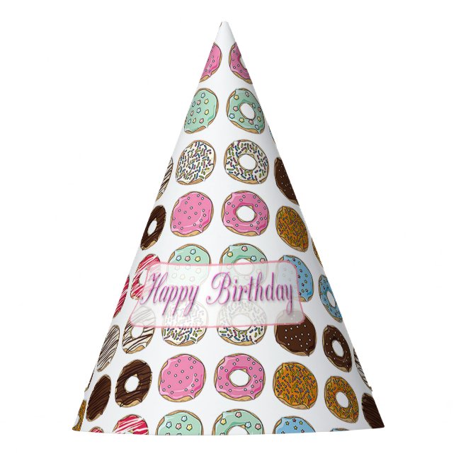 Happy Birthday Doughnuts Pink and Chocolate Party  Party Hat (Front)