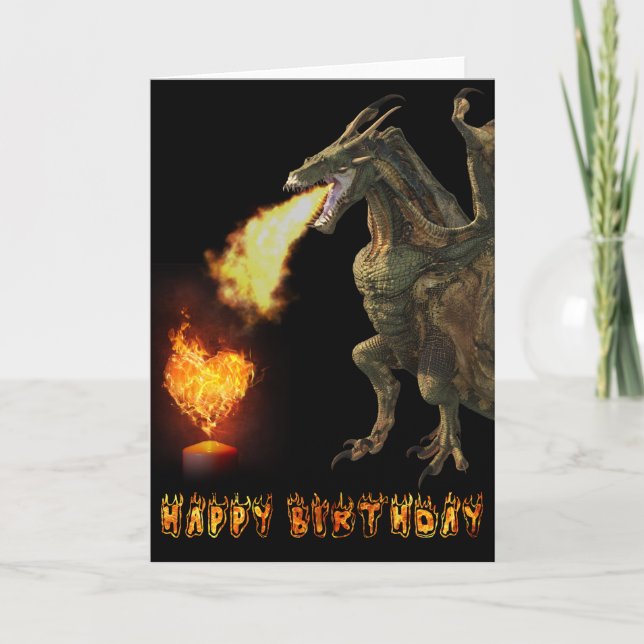 Happy Birthday Dragon Lover Fire Heart Card (Front)