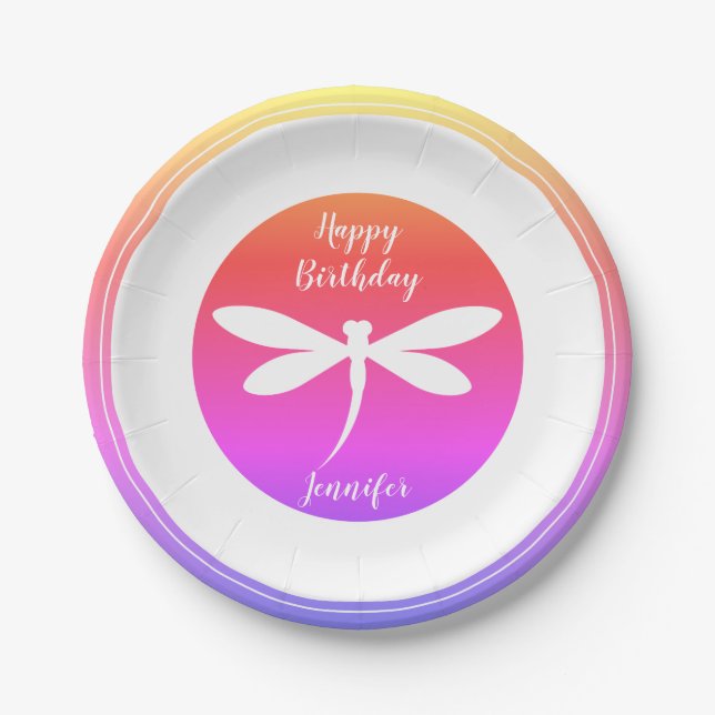 Happy Birthday Dragonfly Template | Colourful & Paper Plate (Front)
