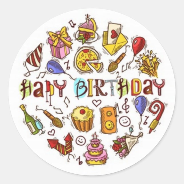 Happy Birthday drawing round Sticker (Front)