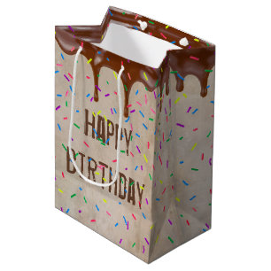 Happy Birthday Dripping Chocolate Icing  Medium Gift Bag