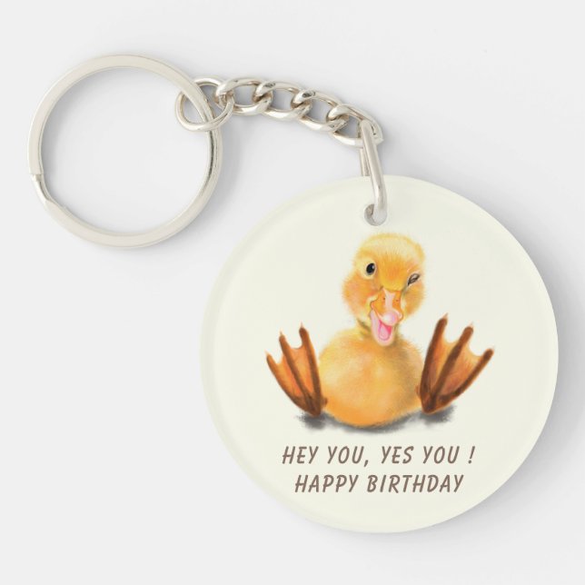Happy Birthday Duck Keychain Gift - Custom Text (Front)