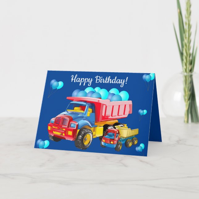 Happy Birthday Dump Trucks And Balloons Card (Front)