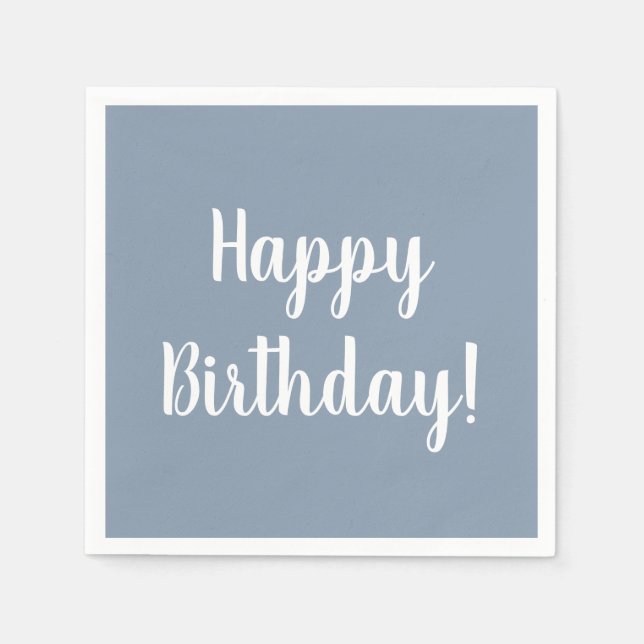 Happy Birthday Dusty Blue Birthday Party Napkin (Front)