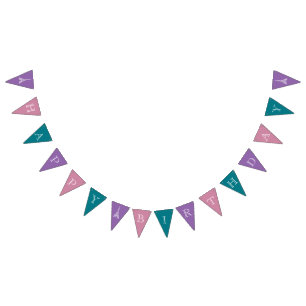 Happy Birthday Eiffel Purple Pink Teal Bunting Bunting Flags