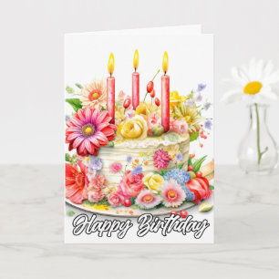 Happy Birthday   Elegant Birthday Cake Card