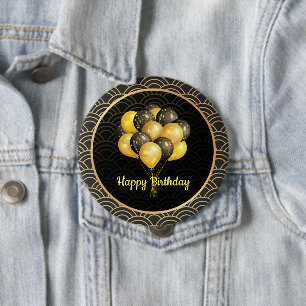 Happy Birthday, elegant black and gold, 4 Inch Round Button