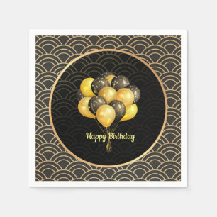 Happy Birthday, elegant black and gold, Napkin