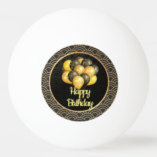 Happy Birthday, elegant black and gold, Ping Pong Ball