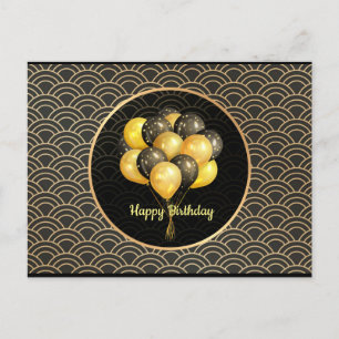 Happy Birthday, elegant black and gold, Postcard