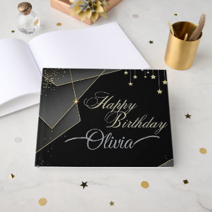 Happy Birthday– Elegant Black & Gold Birthday Guest Book