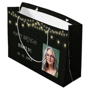 Happy Birthday Elegant Black Party Modern Chic  Large Gift Bag