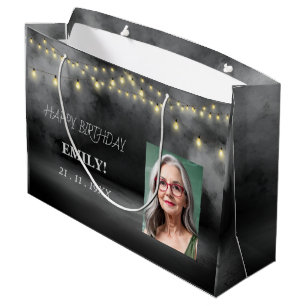 Happy Birthday Elegant Black Party Modern Chic Large Gift Bag