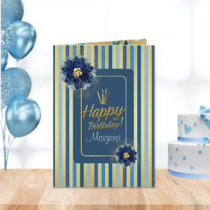 Happy Birthday Elegant Blue Gold Floral Customize  Card