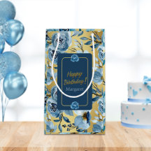 Happy Birthday Elegant Blue Rose Floral Customize