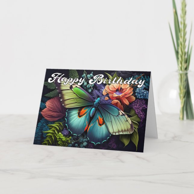 Happy Birthday | Elegant Butterfly Illustration Card (Front)