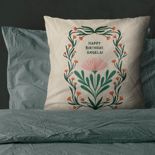 Happy Birthday Elegant Floral Frame Throw Pillow