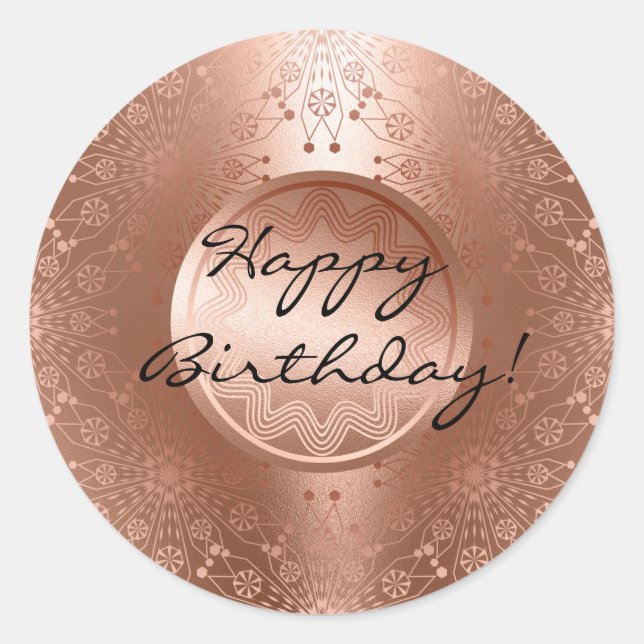 Happy Birthday! Elegant, gold pattern Classic Round Sticker (Front)