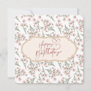 Happy Birthday Elegant Pink Floral Birthday Holiday Card
