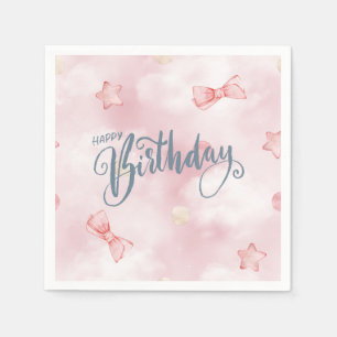 Happy Birthday Elegant Pink Pastel Cute Napkin